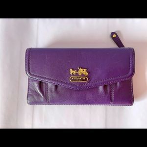 Coach eggplant color trifold wallet